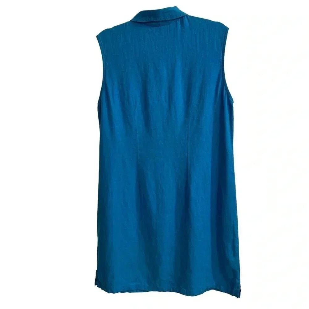 VINTAGE Chico’s 100% Linen Button Up Dress Size M‎ (2) Blue Coastal Beach Casual - Picture 6 of 10